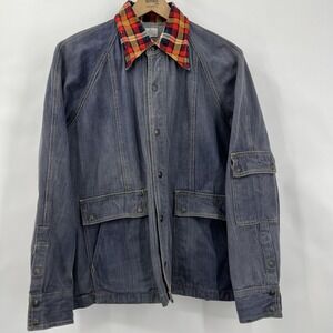 Vintage Fingerhut Utility Chore Denim Jacket Flannel Collar Accent XL